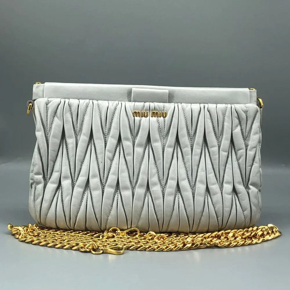 Miu Miu Grey Matelasse Leather Chain Clutch Shoulder Bag - Picture 1 of 15